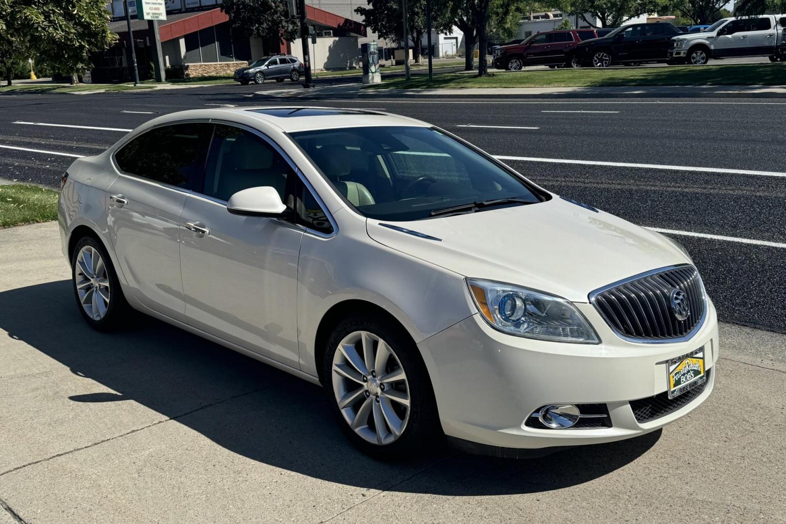 2015 White Diamond Pearl /Light Oak Buick Verano Leather Group (1G4PS5SK4F4) with an 4 Cyl 2.4 Liter engine, Automatic transmission, located at 2304 W. Main St., Boise, ID, 83702, (208) 342-7777, 43.622105, -116.218658 - Well Optioned And Loaded With Safety Features! - Photo#2