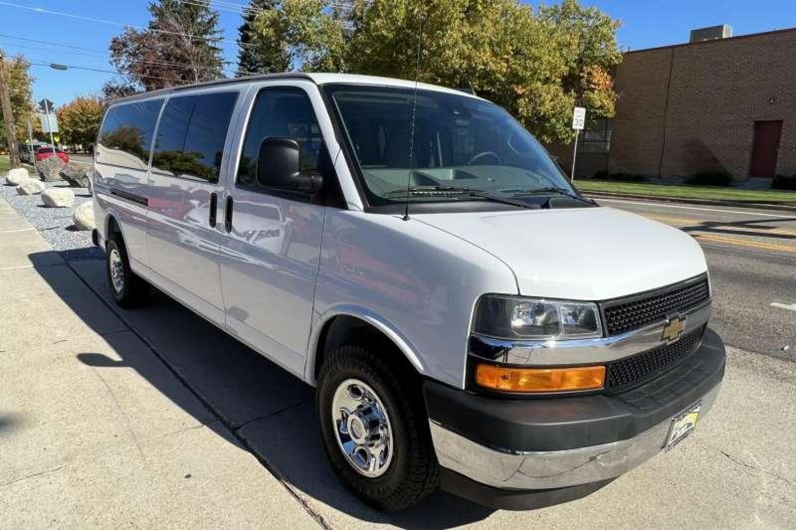 2019 Summit White /Grey Chevrolet Express 3500 LT (1GAZGPFG3K1) with an V8 6.0 Liter engine, Automatic transmission, located at 2304 W. Main St., Boise, ID, 83702, (208) 342-7777, 43.622105, -116.218658 - Photo#2
