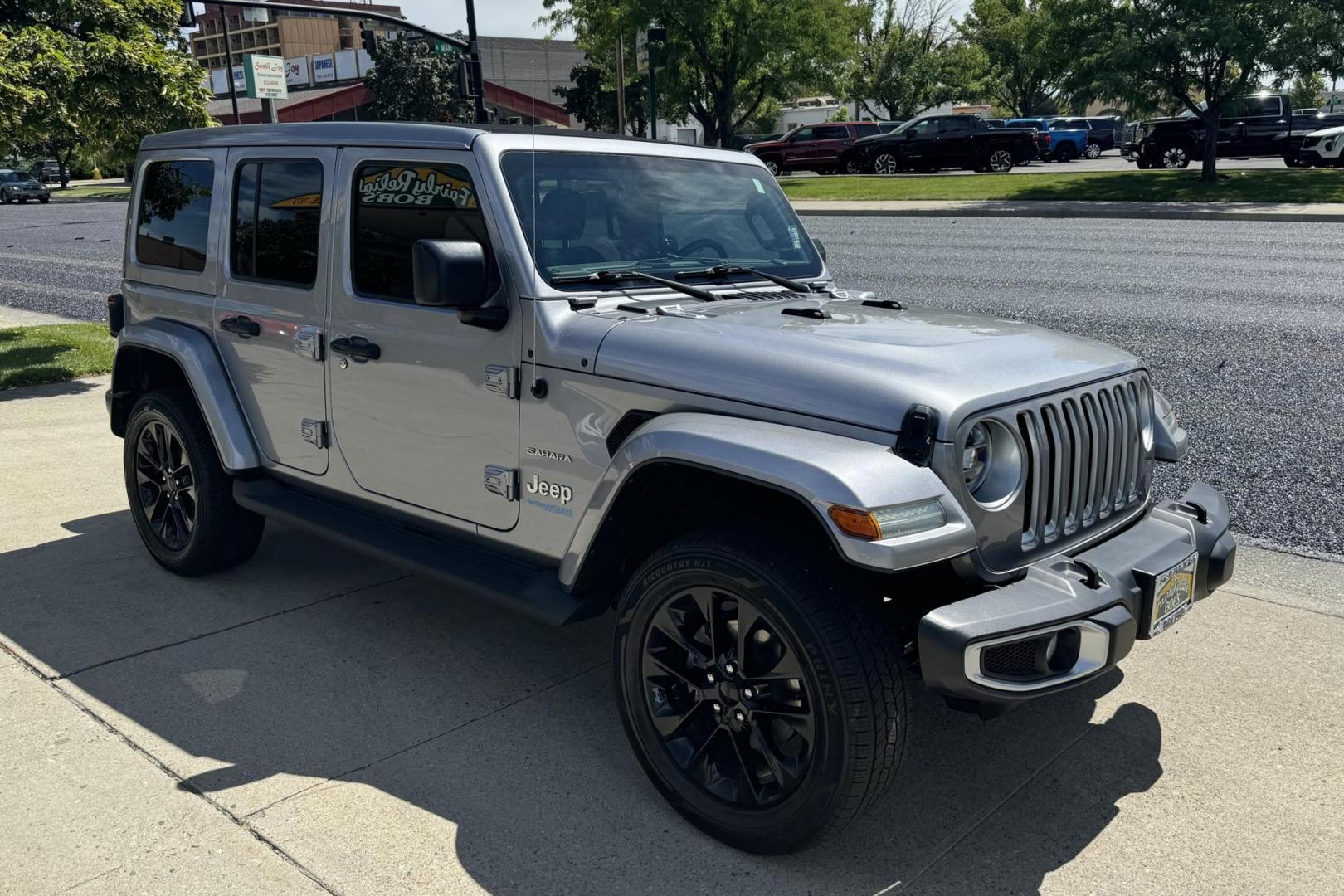 2021 Billet Silver /Black Jeep Wrangler Unlimited 4xe Sahara Unlimited Sahara (1C4JJXP6XMW) with an 2.0L I4 DOHC DI TURBO PHEV engine, Automatic 8 Speed transmission, located at 2304 W. Main St., Boise, ID, 83702, (208) 342-7777, 43.622105, -116.218658 - Photo#1