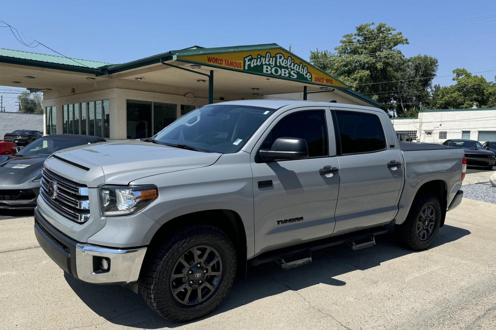 2021 Lunar Rock /Black Toyota Tundra SR5 (5TFDY5F18MX) with an V8 5.7 Liter engine, Automatic transmission, located at 2304 W. Main St., Boise, ID, 83702, (208) 342-7777, 43.622105, -116.218658 - 2021 Toyota Tundra CrewMax SR5 - Photo#0