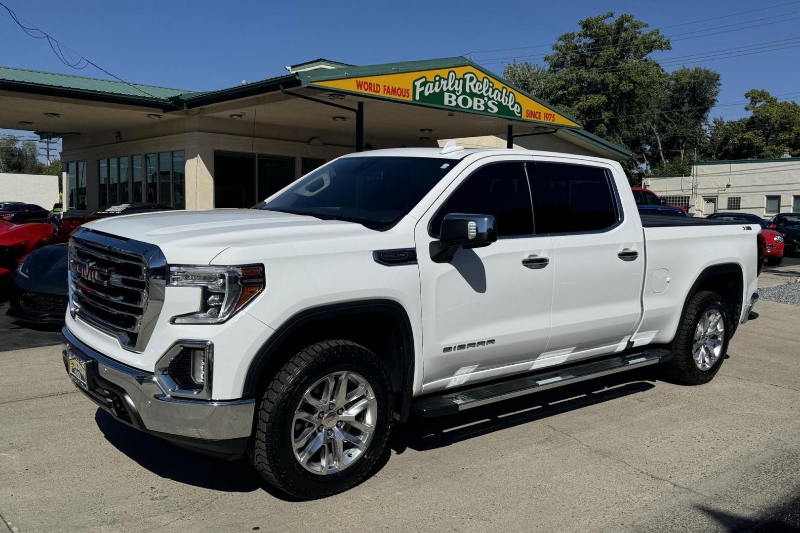 2021 Summit White /Black GMC Sierra 1500 SLT (3GTU9DEDXMG) with an V8 5.3 Liter engine, Automatic transmission, located at 2304 W. Main St., Boise, ID, 83702, (208) 342-7777, 43.622105, -116.218658 - Extremely Clean And Well Optioned GMC! New Tires Too! - Photo#0