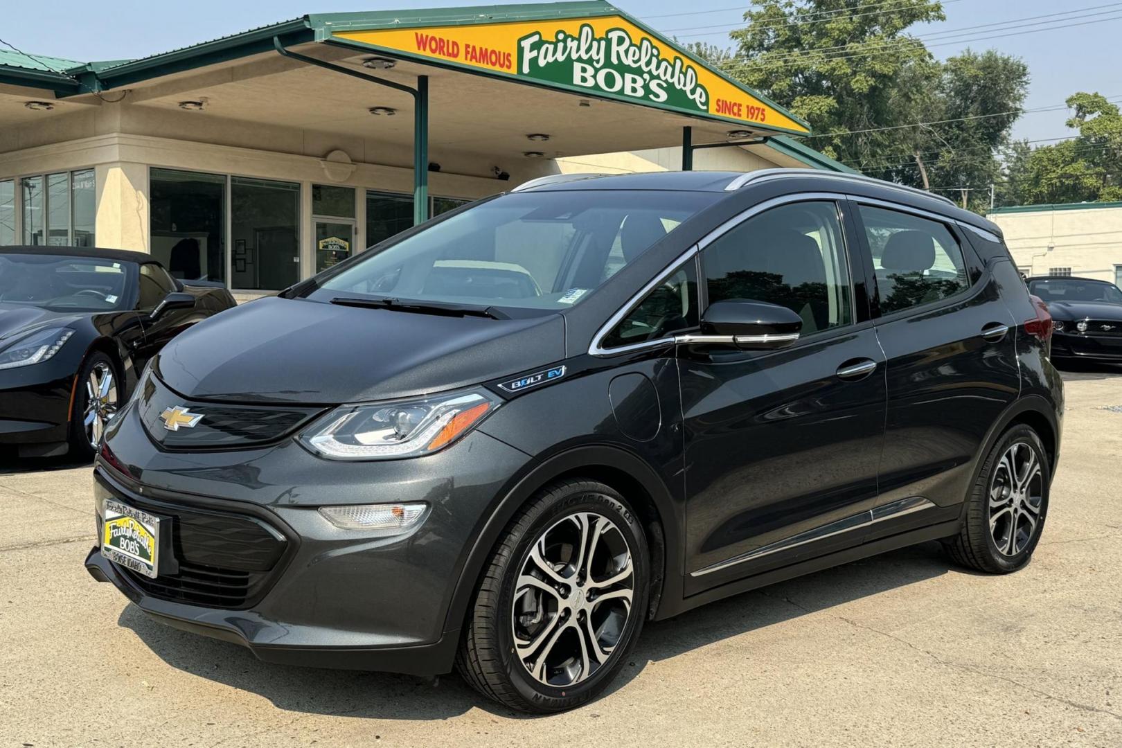 2018 Nighfall Gray Metallic /Dark Galvanized Gray Chevrolet Bolt Premier Premier (1G1FX6S00J4) with an 60 kWh engine, Automatic transmission, located at 2304 W. Main St., Boise, ID, 83702, (208) 342-7777, 43.622105, -116.218658 - New Tires! Qualifies For The EV Tax Credit! Ready To Go! - Photo#0