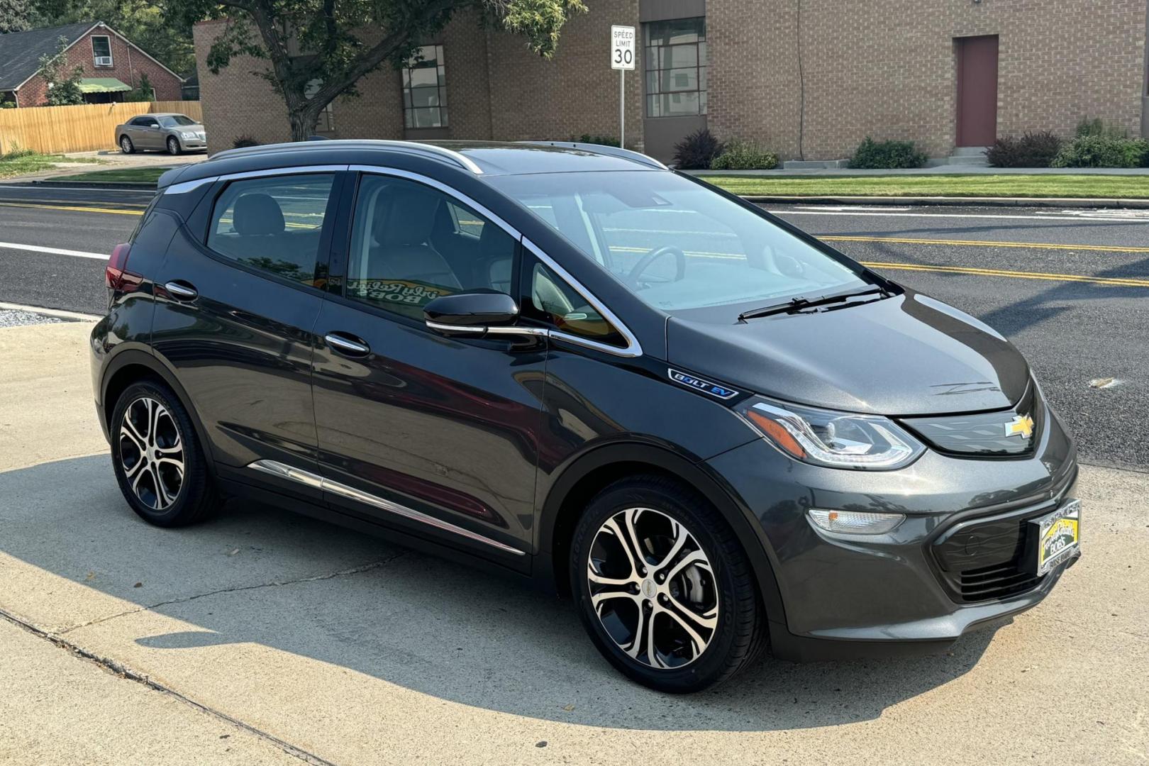 2018 Nighfall Gray Metallic /Dark Galvanized Gray Chevrolet Bolt Premier Premier (1G1FX6S00J4) with an 60 kWh engine, Automatic transmission, located at 2304 W. Main St., Boise, ID, 83702, (208) 342-7777, 43.622105, -116.218658 - Photo#2