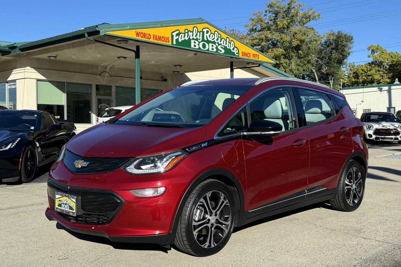 2017 Cajun Red /Dark Galvanized/Sky Cool Gray Chevrolet Bolt Premier Premier (1G1FX6S01H4) with an 60 kWh engine, Automatic transmission, located at 2304 W. Main St., Boise, ID, 83702, (208) 342-7777, 43.622105, -116.218658 - Factory Main Drive Battery Warranty Until 08/2032 or 133k Miles! - Photo#0