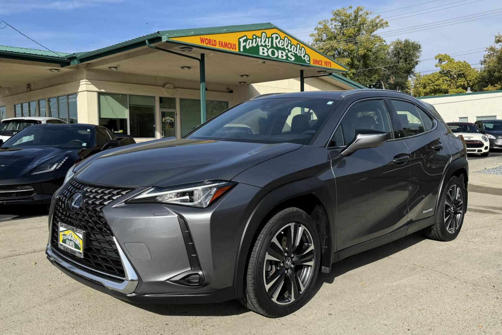 2021 Dark Gray Metallic /Black Lexus UX 250H Premium (JTHP9JBH6M2) with an 4 Cyl 2.0 Liter Hybrid engine, Automatic transmission, located at 2304 W. Main St., Boise, ID, 83702, (208) 342-7777, 43.622105, -116.218658 - Blind Spot Monitoring And Rear Cross Traffic Alert! Great Fuel Economy Too! - Photo#0