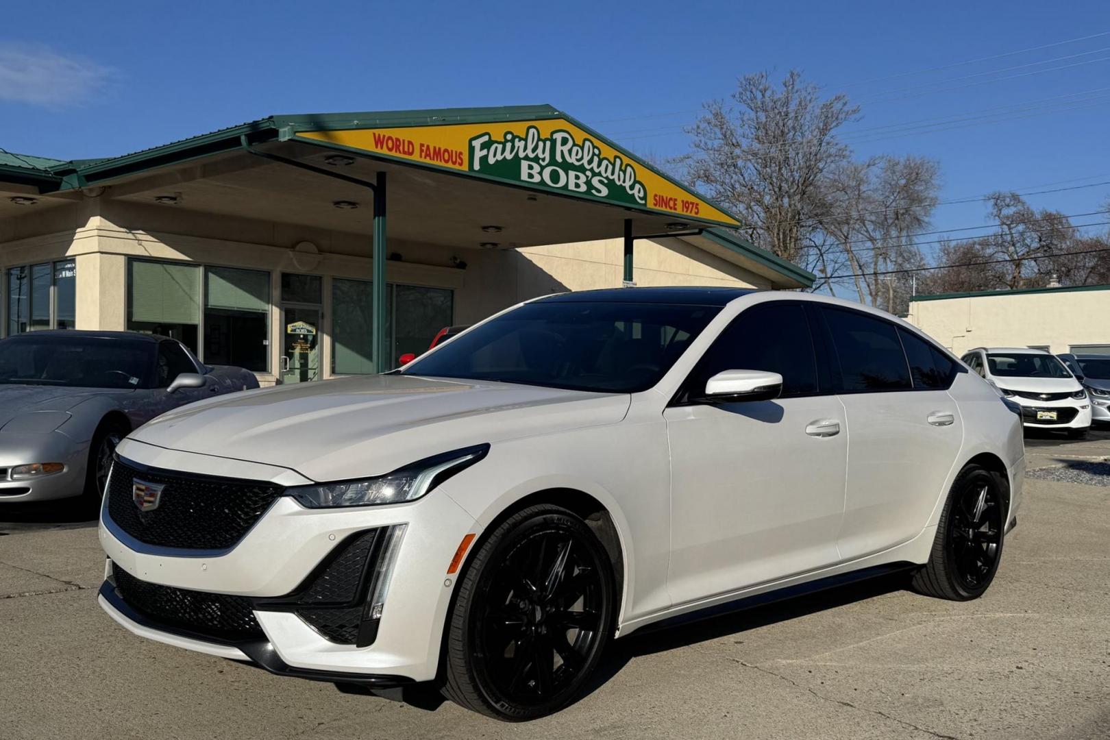 2023 Rift Metallic /Sedona Sauvage/Jet Black Cadillac CT5 Sport (1G6DU5RK3P0) with an 4 Cyl 2.0 Liter Turbo engine, Automatic 10 Speed transmission, located at 2304 W. Main St., Boise, ID, 83702, (208) 342-7777, 43.622105, -116.218658 - Remaining Factory Warranty! Breath Taking Ride And Performance! - Photo#0