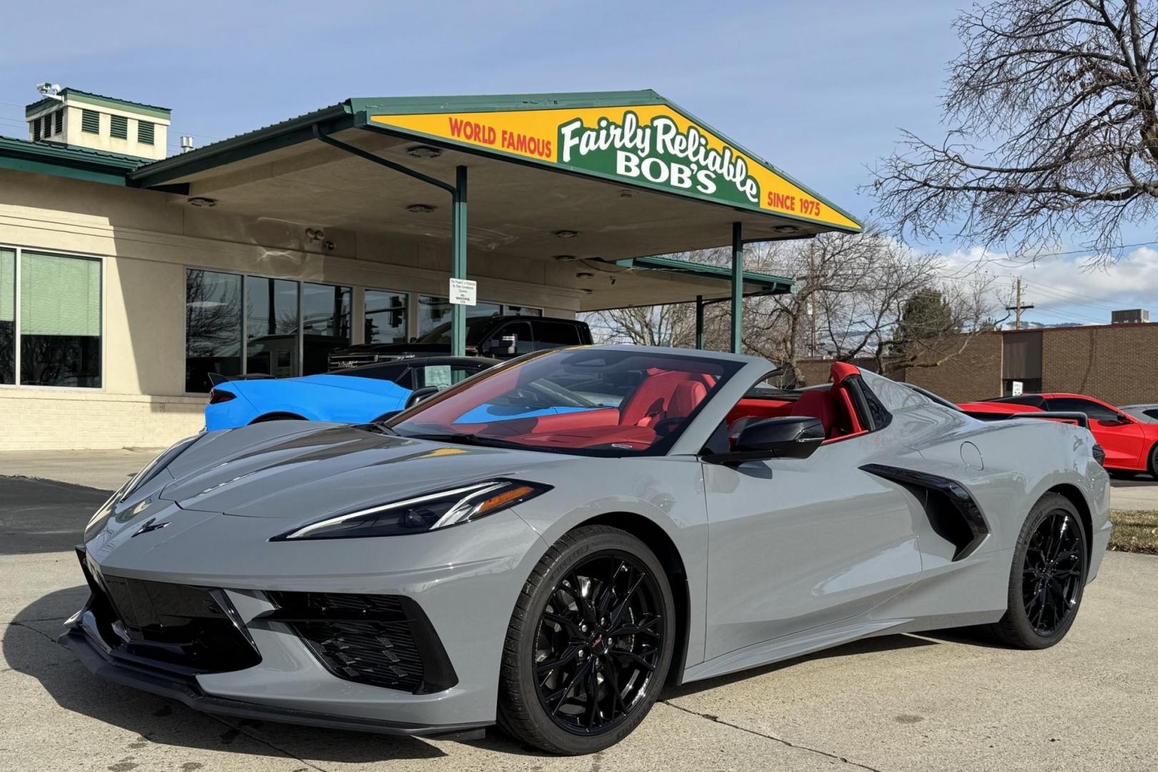 2024 Sea Wolf Gray Metallic /Adrenaline Red Chevrolet Corvette Stingray 3LT Z51 (1G1YC3D40R5) with an V8 6.2 Liter engine, Automatic 8 Speed transmission, located at 2304 W. Main St., Boise, ID, 83702, (208) 342-7777, 43.622105, -116.218658 - Remaining Factory Warranty! Stunning Car With Only 3,700 Miles! - Photo#0